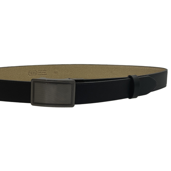 Pánský kožený společenský opasek s plnou sponou 35-020-A2 černý