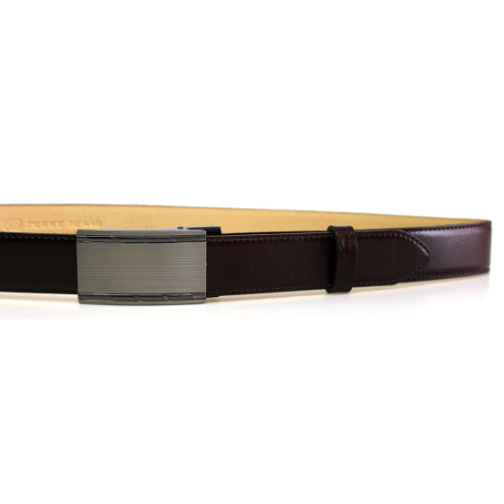 Pánský kožený společenský opasek s plnou sponou 35-020-A15 tmavě hnědý