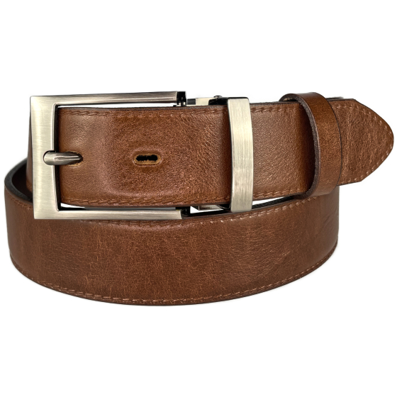 Pánský kožený společenský opasek s trnovou sponou 35-020-3-48 hnědý