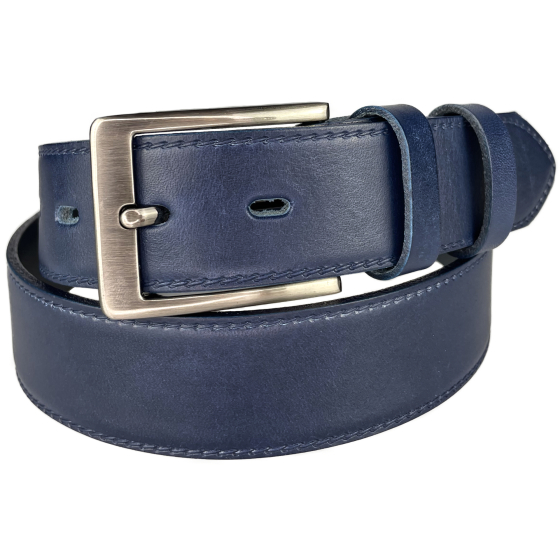 Pánský kožený společenský opasek s trnovou sponou 35-020-4-56 modrý