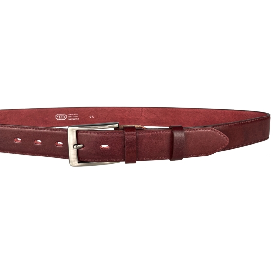Pánský kožený společenský opasek s trnovou sponou 35-020-4-95 bordó