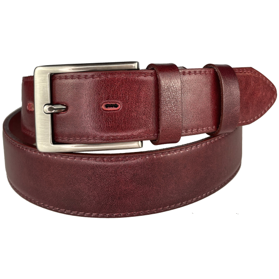 Pánský kožený společenský opasek s trnovou sponou 35-020-4-95 bordó