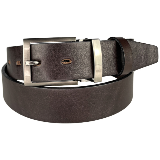 Pánský kožený společenský opasek s trnovou sponou 35-100-1-40 tmavě hnědý