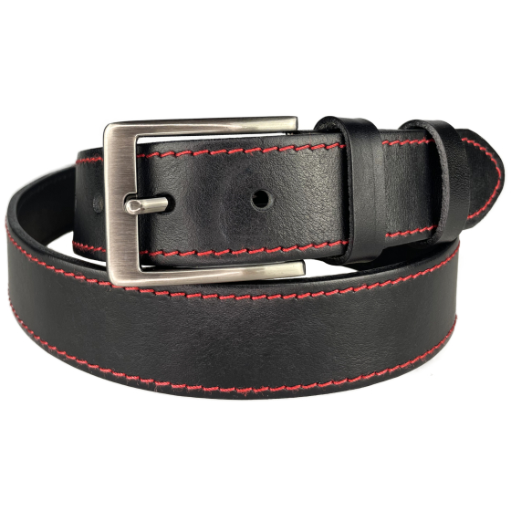 Pánský kožený společenský opasek s trnovou sponou 35-100-4-1CV-60 černý