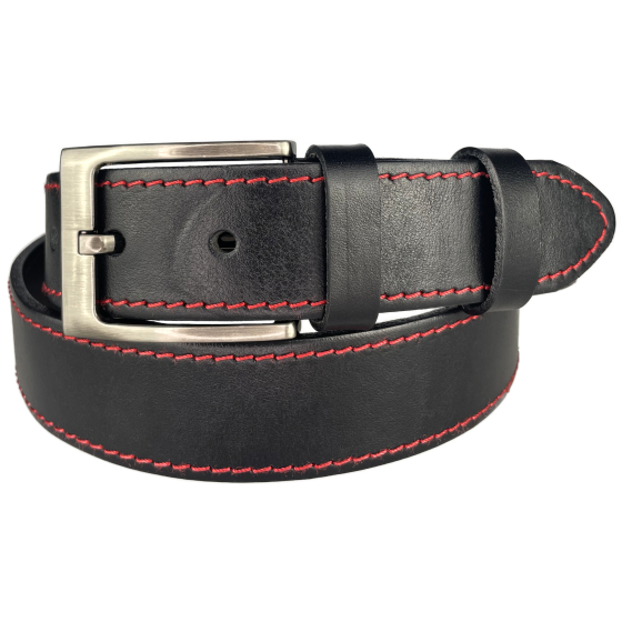Pánský kožený společenský opasek s trnovou sponou 35-1CV-9 černý