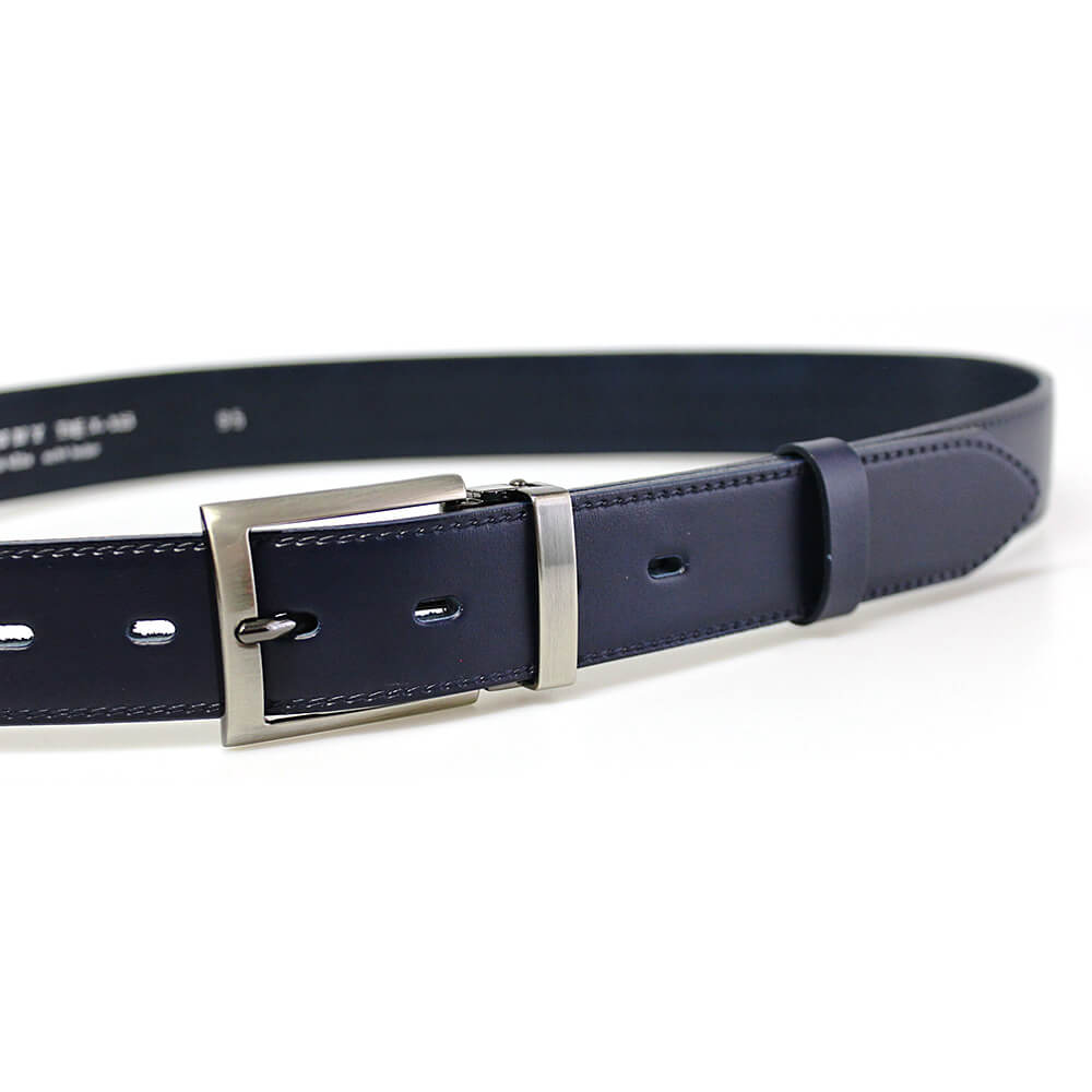 Pánský kožený společenský opasek s trnovou sponou 35-020-1-56 modrý