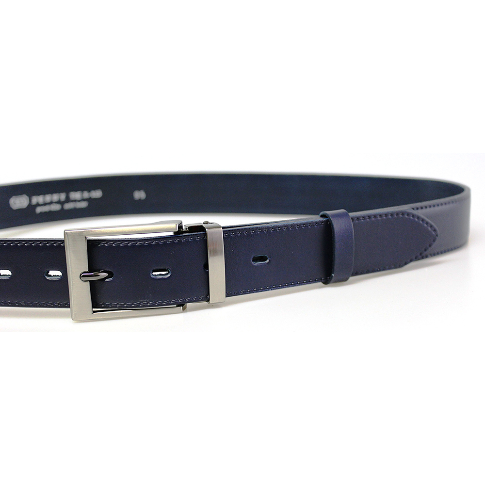 Pánský kožený společenský opasek s trnovou sponou 35-020-3-56 modrý