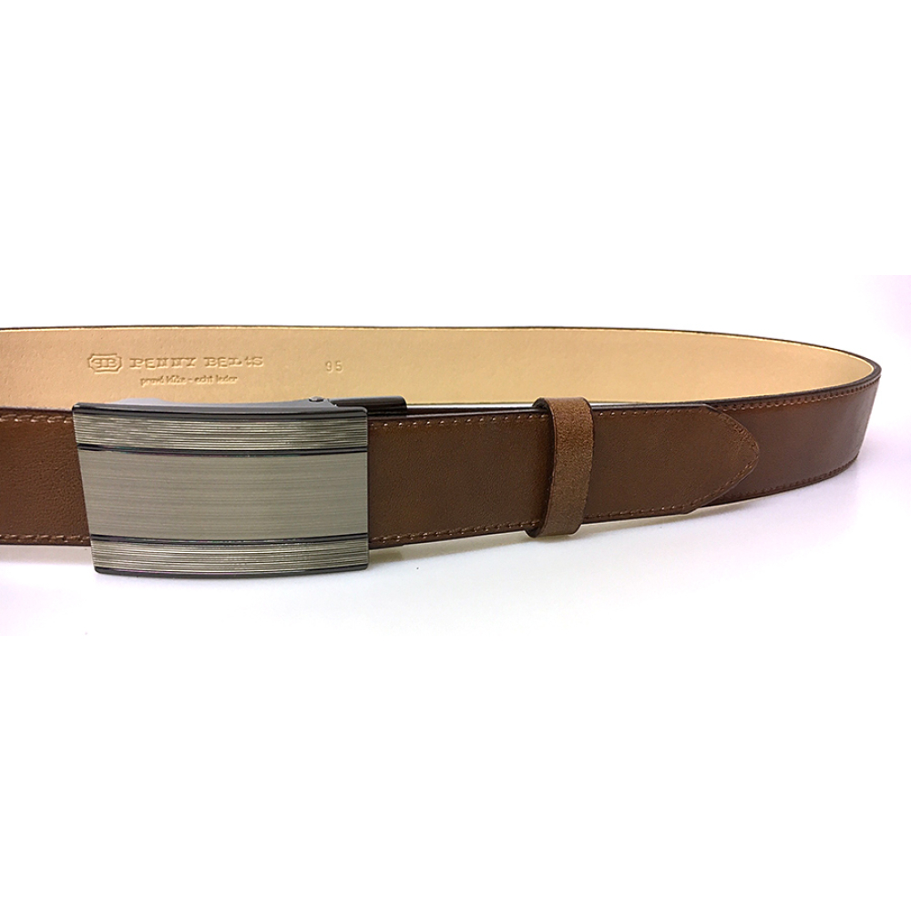 Pánský kožený společenský opasek s plnou sponou 35-020-A7 hnědý