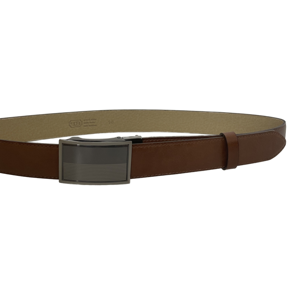 Pánský kožený společenský opasek s plnou sponou 35-020-A3-48 hnědý