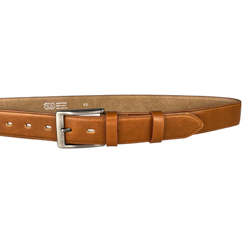 Pánský kožený společenský opasek s trnovou sponou 35-020-4-42 světle hnědý