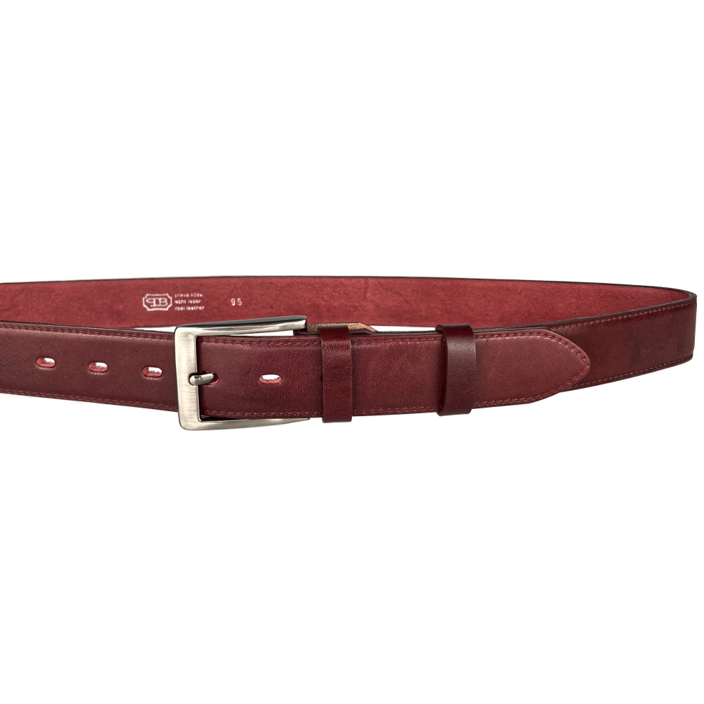 Pánský kožený společenský opasek s trnovou sponou 35-020-4-95 bordó